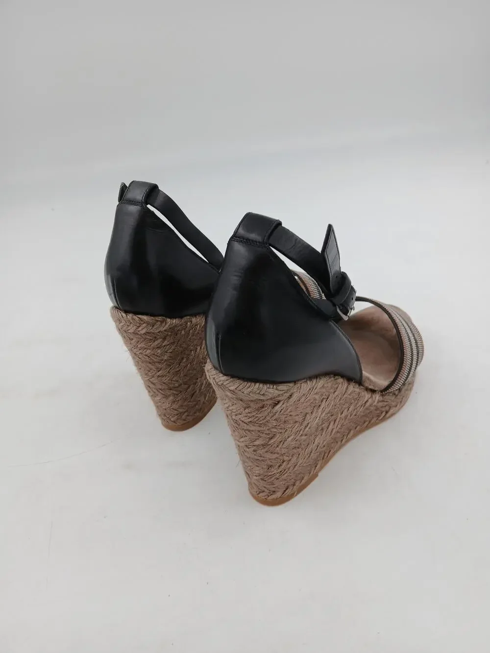 Brunello Cucinelli Shoes Womens Brown Leather Espadrille Wedge Sandals Size 7.5